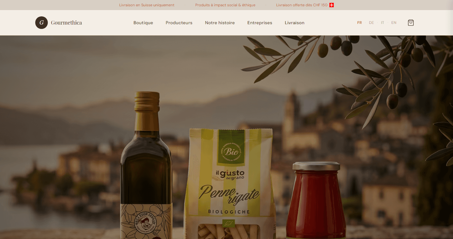 Gourmethica e-commerce interface on desktop